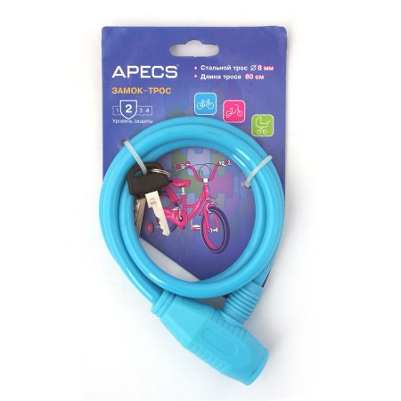 Купить замок велосипедный apecs pd-81-80cm-blue